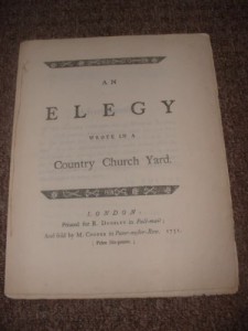 1751 AN ELEGY WROTE IN A COUNTRY CHURCH YARD BY THOMAS GRAY FIRST EDITION
