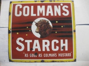 Colman's Mustard Starch Bull Norwich Enamel Sign 