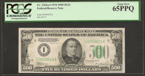 1934 $500 Note - Rare Minneapolis PCGS GEM 65 PPQ
