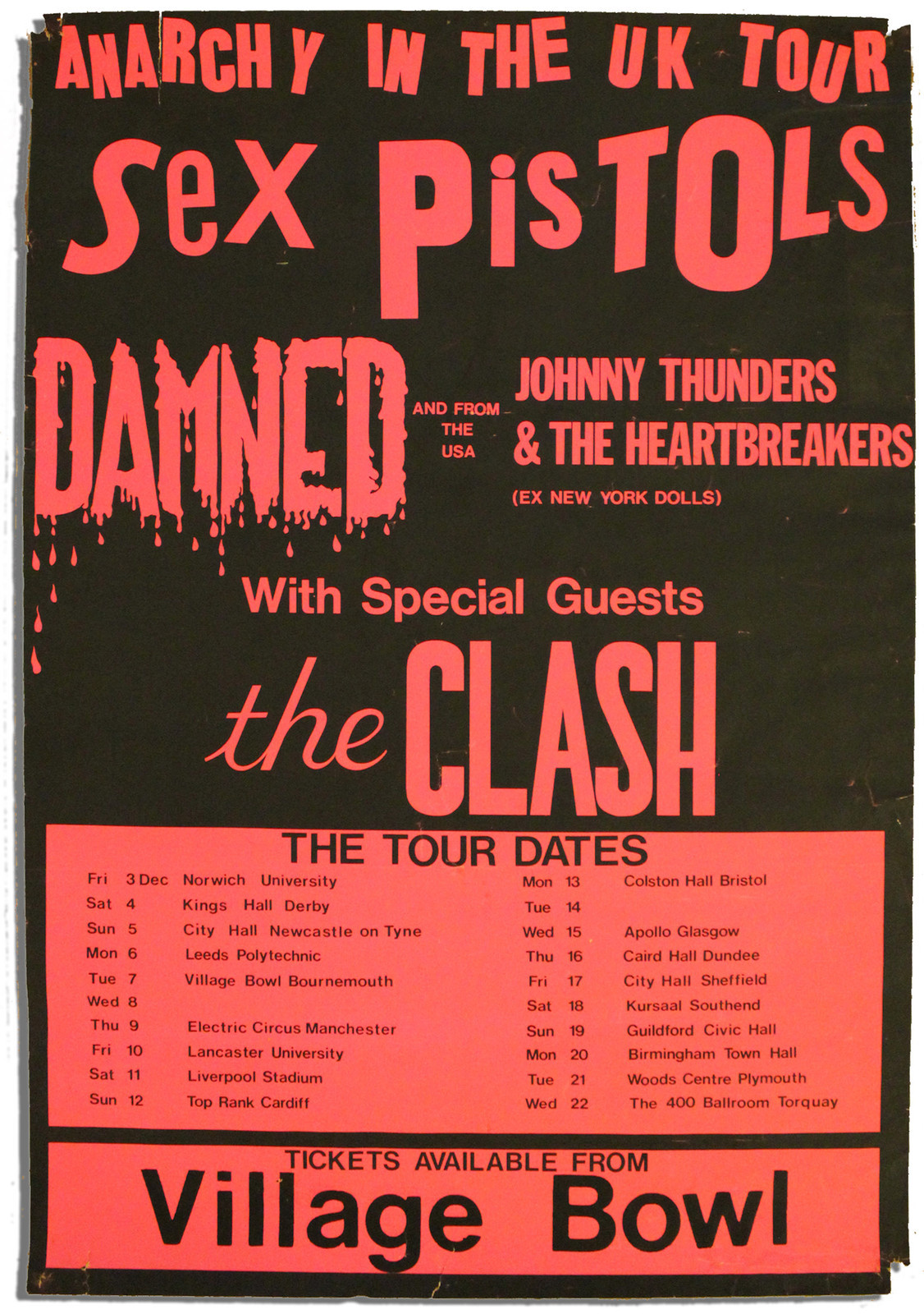 Sex Pistols Anarchy In The Uk Tour 1976 Poster Rare.