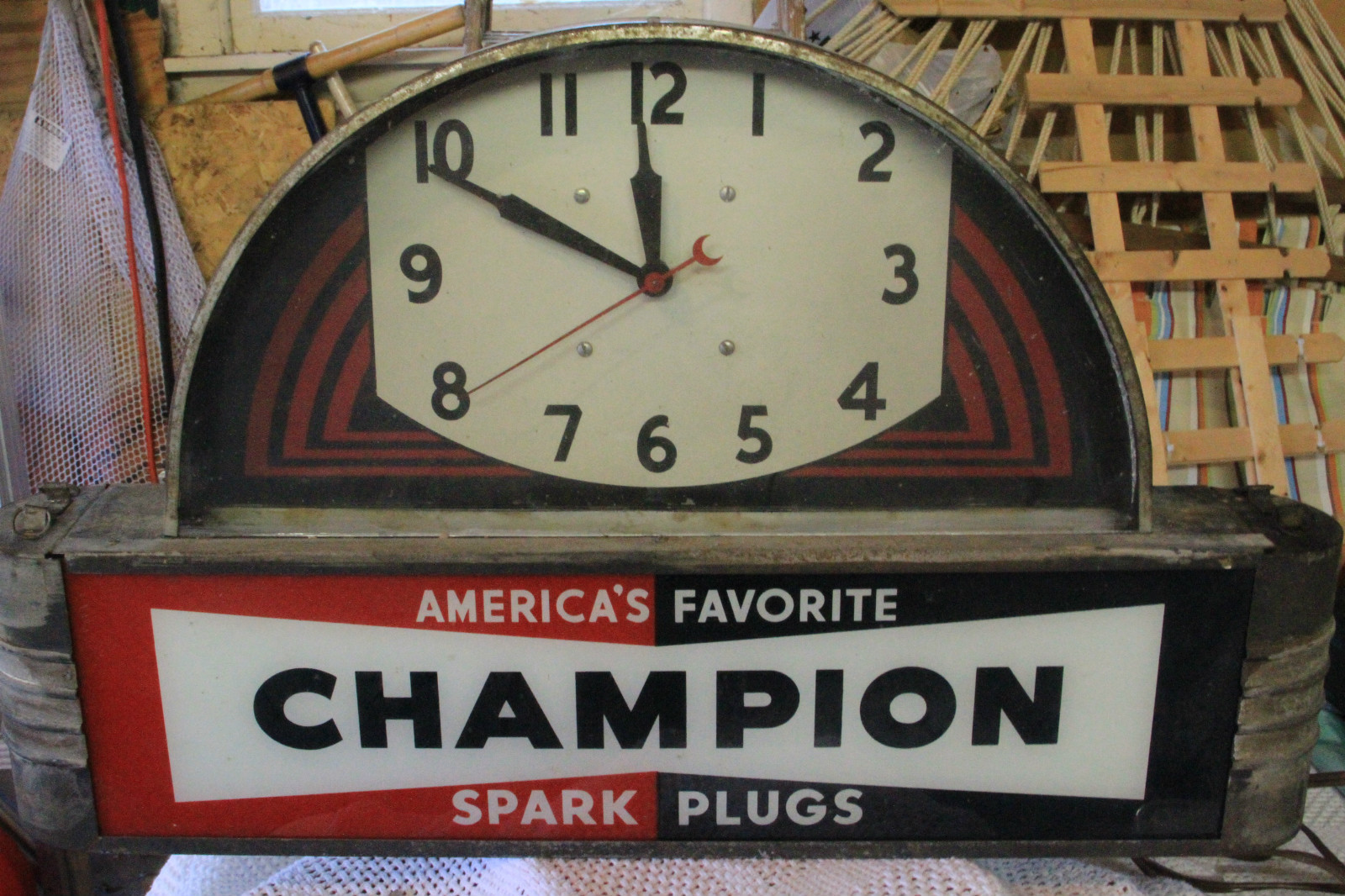 NEW CHAMPION SPARK PLUGS ADVERTISING BACKLIT LIGHTED RETRO CLOCK FREE SHIPPING