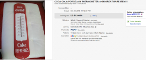 5. Top Coca Cola Sold for $1,390. on eBay