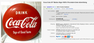 1950's Coca Cola Button Sign