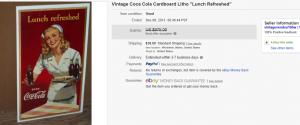 1947 Coca Cola Cardboard Litho, Lunch Refreshed