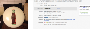 1950's White Coca Cola Porcelain Button Sign