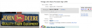 John Deere Porcelain Sign Sold on ebay