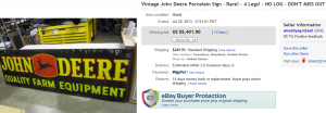 John Deere Porcelain Sign Sold on eBay
