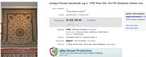 1950 Persian Handmade Rug Sold on eBay