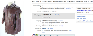 Star Trek III Captian Kirk’s Jacket Sold  on eBay