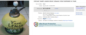 Top Syrup Dispenser Sold for $1,625. on eBay