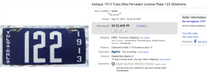 1. Top License Plate Sold for $2,605.99. on eBay