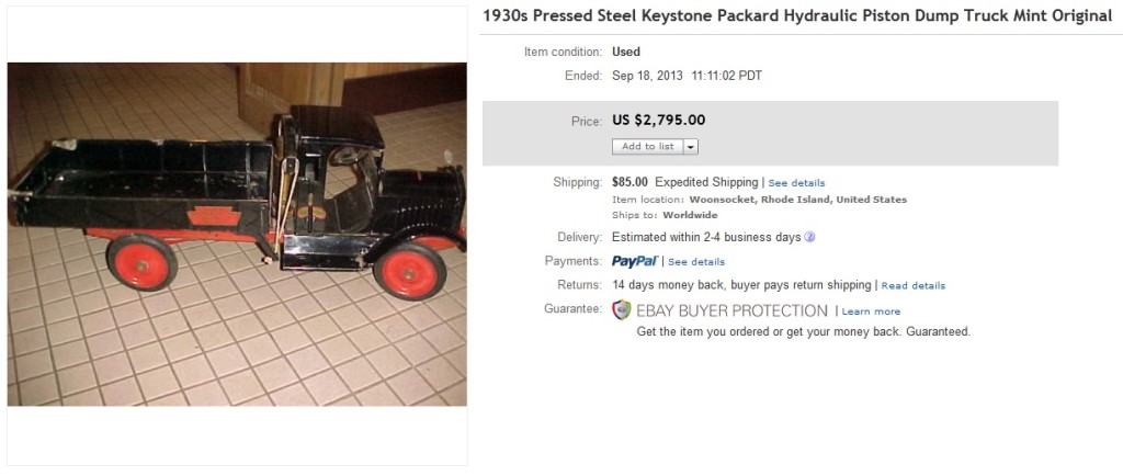 1930 Pressed Steel Keystone Packard Hydraulic Piston Dump Truck