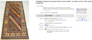 2. Top Rug & Blanket Sold for $3,900. on eBay