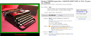 3. Top Type Writer Sold for $950. on eBay