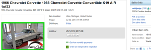 3. Top Car Sold for $139,997. on eBay