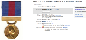 3. Top Medal Sold for $10,099. on eBay