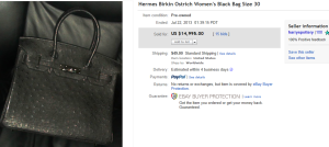 3. Top Hand Bag Sold for $14,995. on eBay