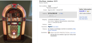 3. Top Juke Box Sold for $6,500. on eBay
