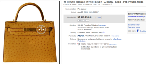 4. Top Hand Bag Sold for $13,850. on eBay