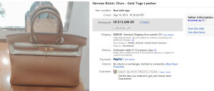 5. Top Hand Bag Sold for $13,600. on eBay