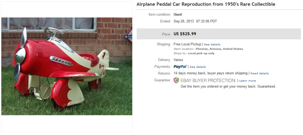 Airplane Pedal Car Reproduction From 1950