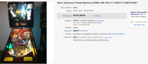 3. Top Coin Operated & PinBall Machine Sold for $3,750. on eBay