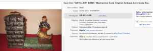 1. Most Expensive Mechanical Bank Sold for $2,225. on eBay