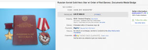 1. Most Expensive Medal  Sold for $7,900.01. on eBay