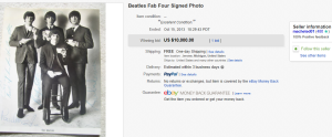 2. Most Expensive Memorabilia Sold for $10,000. on eBay