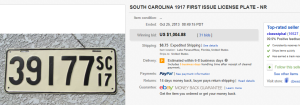 2. Most Expensive License Plate Sold for $1,004.88. on eBay