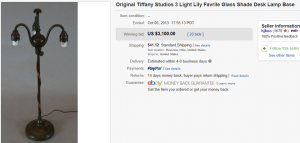 2. Most Expensive Lamp Sold for $3,100. on eBay