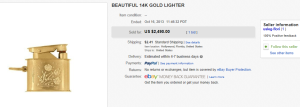 4. Most Expensive Lighters  Sold for $2,490. on eBay