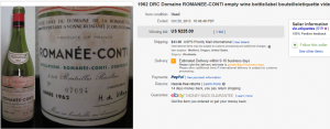 5. Top Wine Sold for $225. on eBay