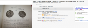 5. Most Expensive Medal  Sold for $4,999. on eBay
