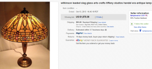 5. Most Expensive Lamp Sold for $1,875. on eBay
