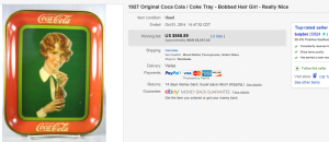 1927 Bobbed Hair Girl Coca Cola Tray
