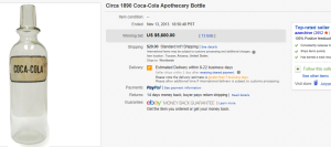 Top Coca Cola Sold for $5,600. on eBay