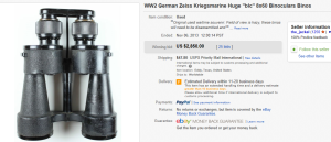 3. Top Binocular Sold for $2,850. on eBay