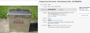 Top Coca Cola Sold for $2,425. on eBay