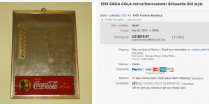 1939 Thermometer Silhouette Girl Coca Cola