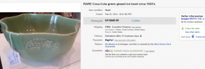 1 c 1930's Coca Cola Green Glazed Ice Bowl