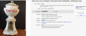 1896 Coca Cola Ceramic Fountain Syrup Dispenser