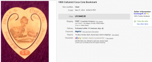 1900 Celluloid Coca Cola Bookmark