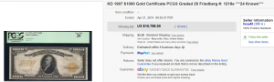 1907 $1000 Gold Certificate PCGS Graded 20