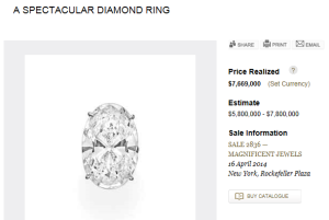 Diamond Ring Sold for  $7,669,000.