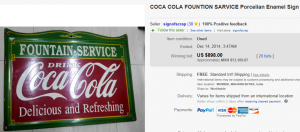 Fountain Service Drink Coca Cola Sign