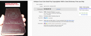 5. Top Coca Cola Sold for $2,247.22. on eBay