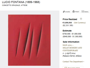 Concetto spaziale, Attese  Painting Sold for $2,331,185.