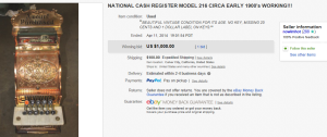 5. Top Cash Register Sold for $1,000. on eBay