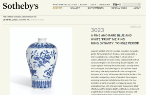 Rare Blue and White ‘Fruit’ Meiping Ming Dynasty, Yongle Period Sold for $6,225,706.